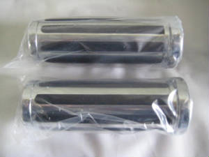 1" grips all models with exterior throttle cables -  chrome plated 5" long die cast aluminum with rubber rails, smooth end cap, non slip grip